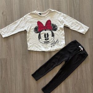 Zara Disney 3/4t Minnie Mouse sweatshirt and Leggins Outfit vguc